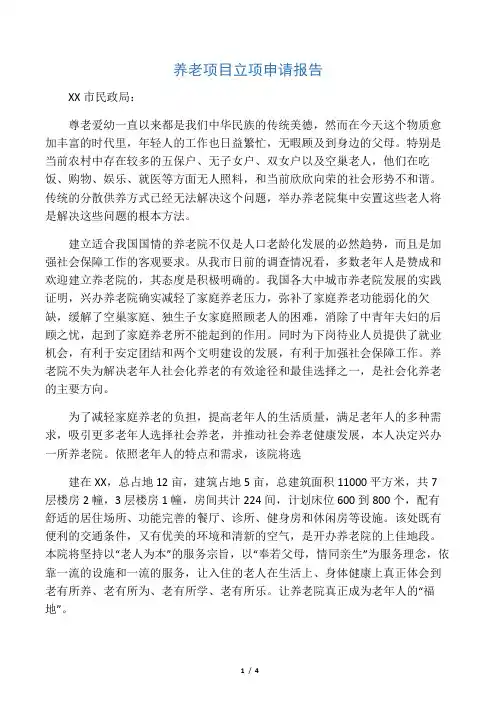 养老项目立项申请报告