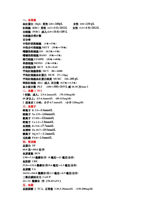 化验单正常值