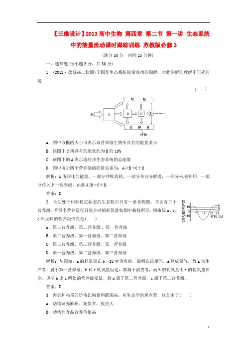 【三维设计】高中生物 第四章 第二节 第一讲 生态系统中的能量流动课时跟踪训练 苏教版必修3