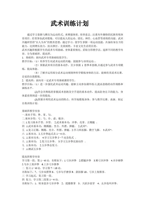 武术训练计划及大纲模板