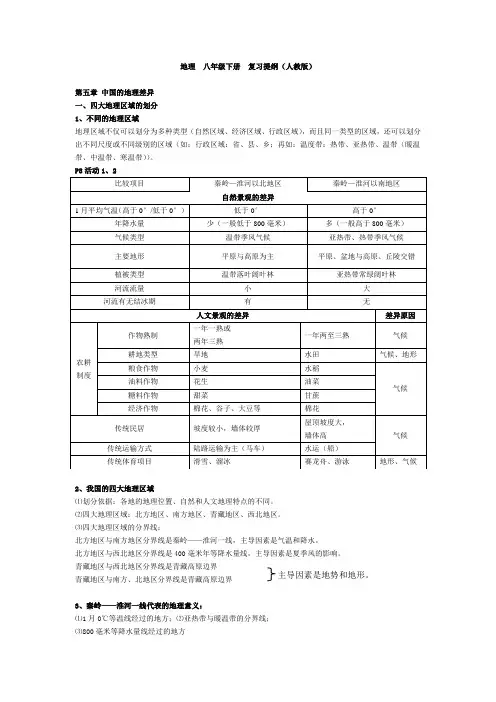 人教版八年级下册地理期末复习提纲 2