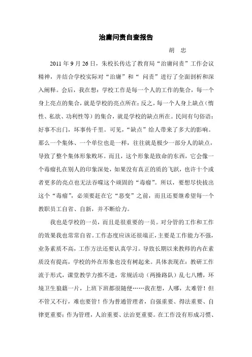 治庸问责自查报告