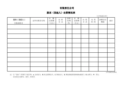 公司股东出资情况表