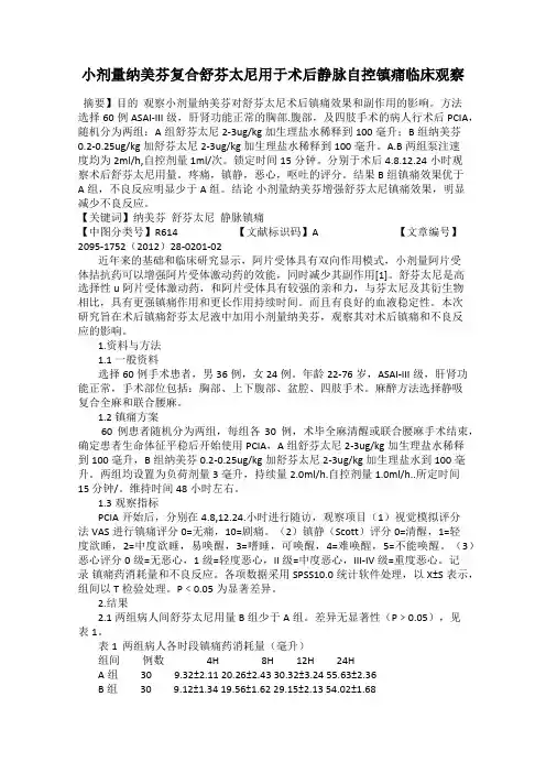 小剂量纳美芬复合舒芬太尼用于术后静脉自控镇痛临床观察