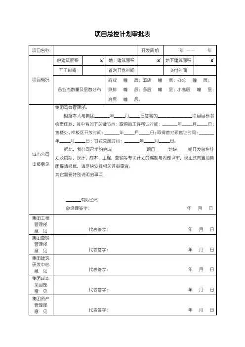 项目总控计划审批表