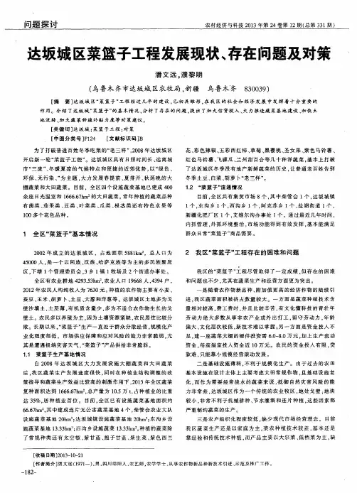 达坂城区菜篮子工程发展现状、存在问题及对策