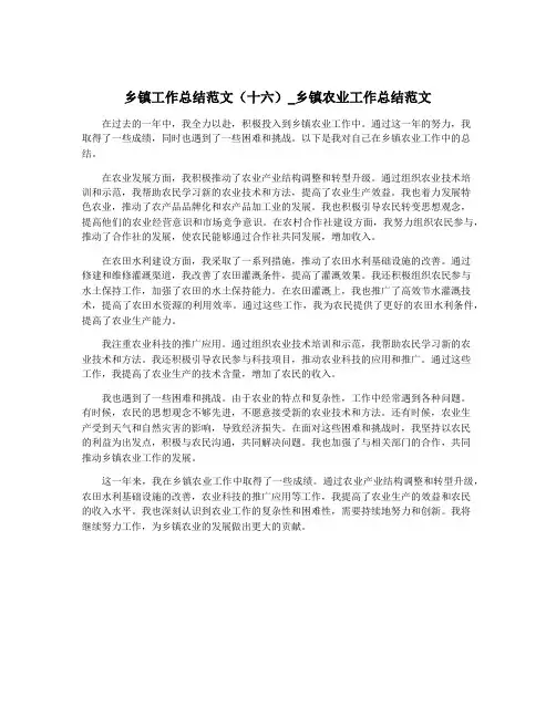 乡镇工作总结范文(十六)_乡镇农业工作总结范文