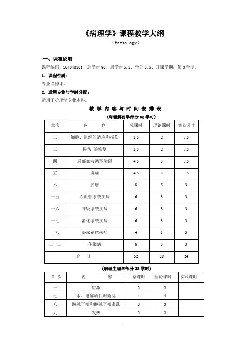 10版护理本科病理学教学大纲(定稿)