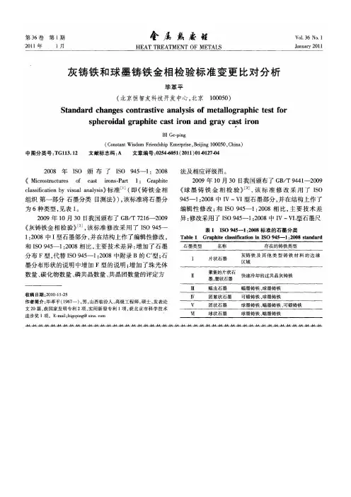 灰铸铁和球墨铸铁金相检验标准变更比对分析