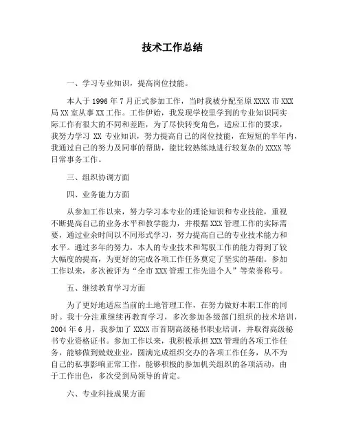 【工作总结范文】技术工作总结
