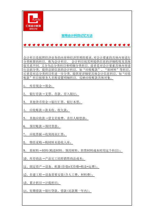 常用会计科目记忆方法