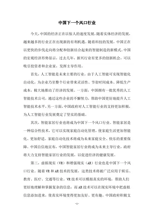 中国下一个风口行业