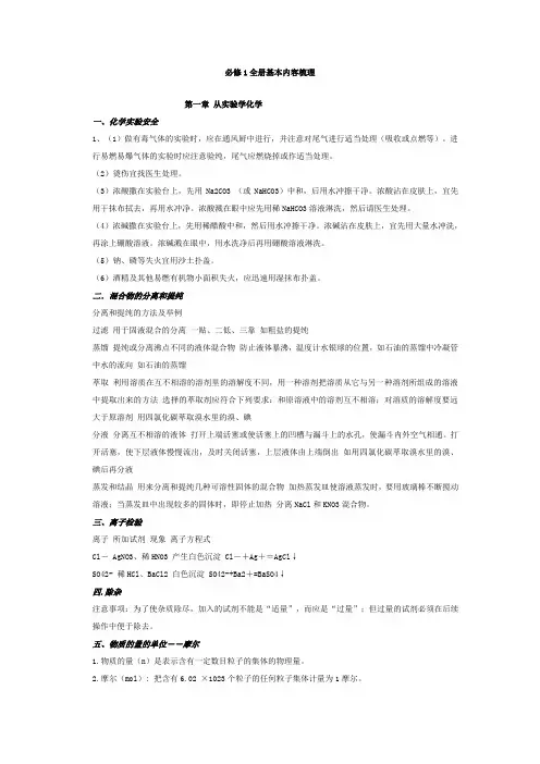 高中化学必修一内容梳理(极全)