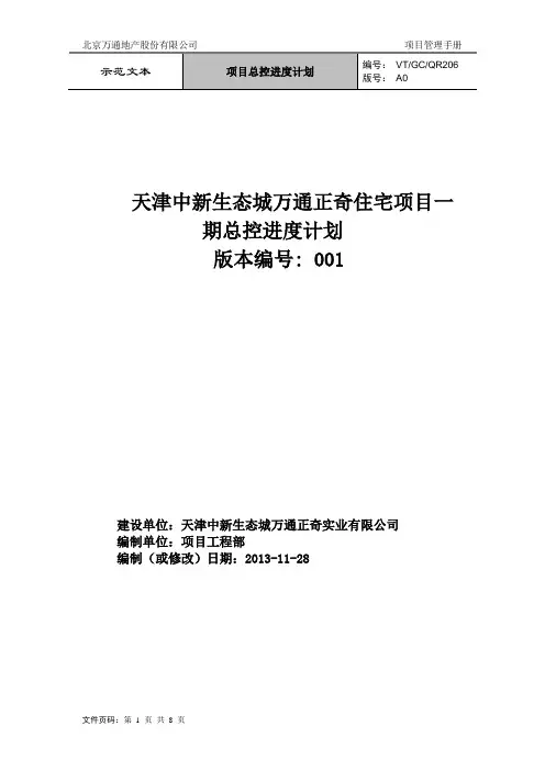 VT-GC-QR206项目总控进度计划-说明部分091103