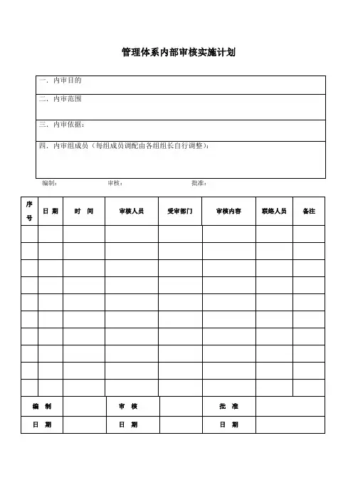 管理体系内部审核实施计划  模板