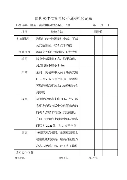 结构实体位置与尺寸偏差检验记录