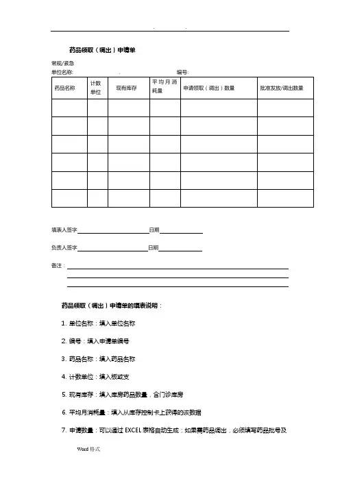 药品管理使用的各种表格模板