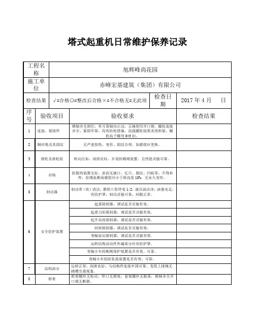 塔吊日常检查保养记录表 3