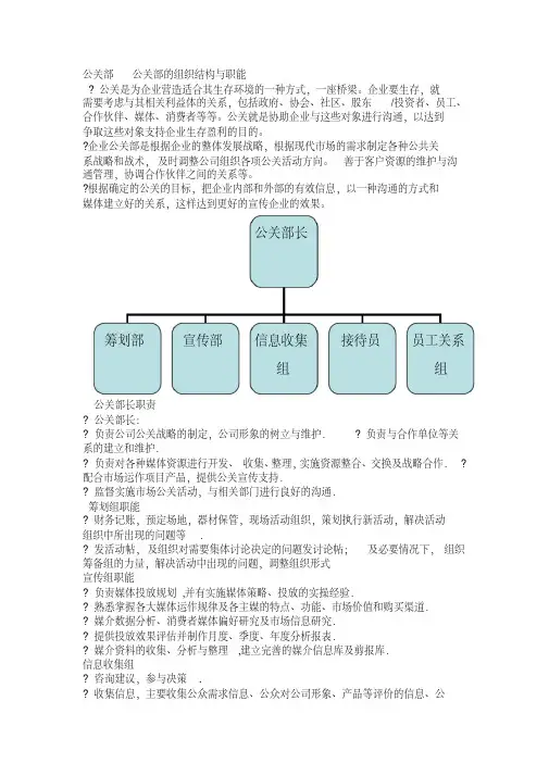 公关部公关部的组织结构与职能