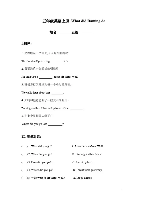 五年级英语WhatdidDamingdo练习题