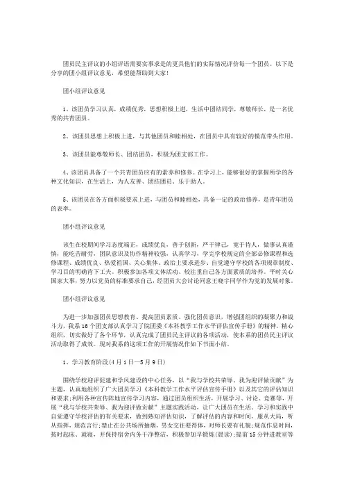 团小组评议意见
