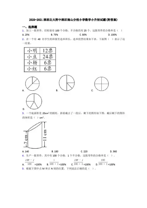 2020-2021深圳北大附中深圳南山分校小学数学小升初试题(附答案)