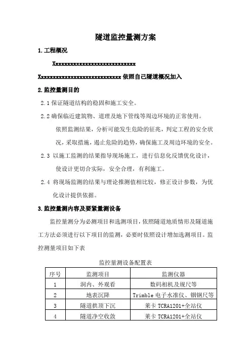 隧道监控量测方案