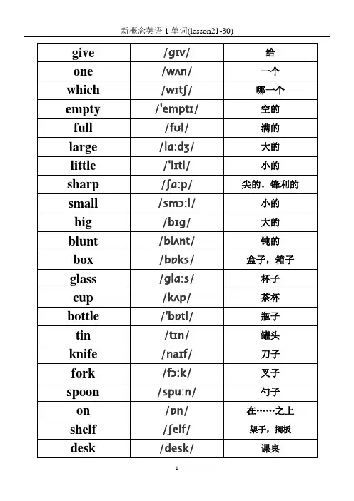 新概念英语1(初阶)21-30课单词加音标