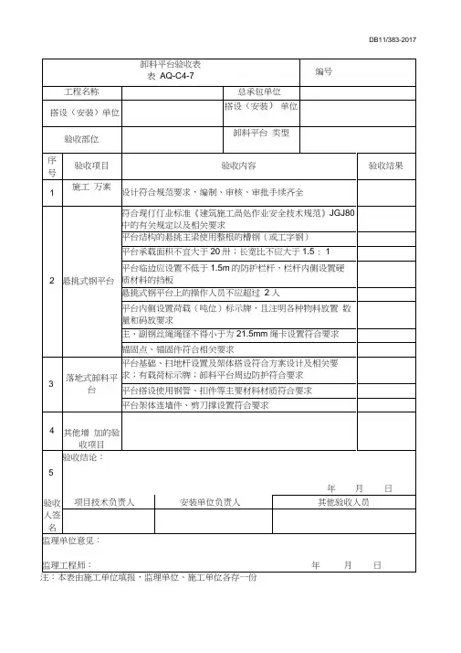 卸料平台验收表 2