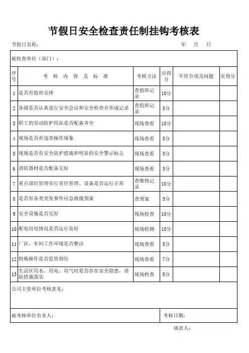 节假日安全检查表