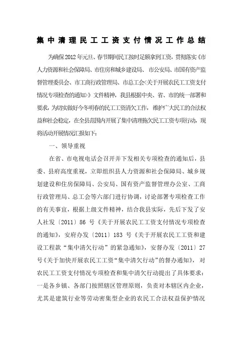 农民工工资支付专项检查工作总结