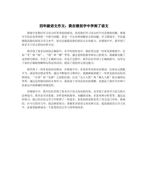 四年级语文作文：我在错别字中学到了语文 2