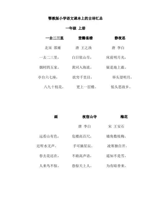 鄂教版小学语文课本上的古诗汇总(排版后)