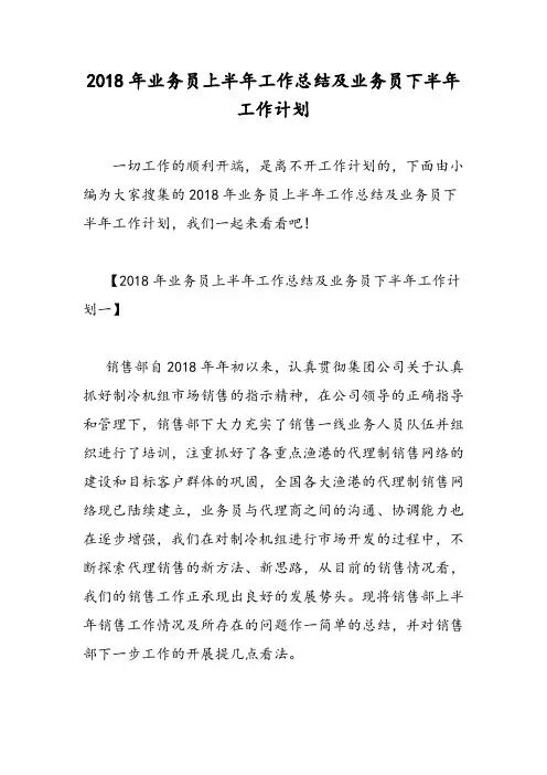 2018年业务员上半年工作总结及业务员下半年工作计划-范文精选