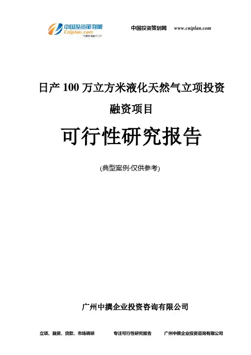 日产100万立方米液化天然气融资投资立项项目可行性研究报告(中撰咨询)