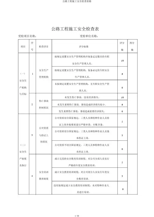 公路工程施工安全检查表格