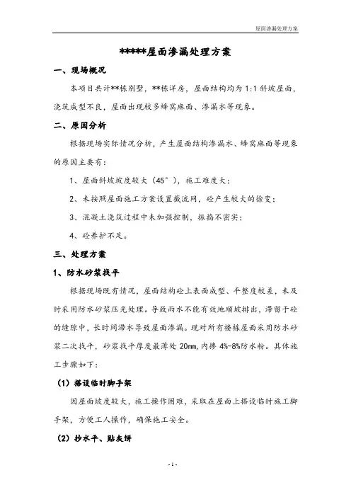 陡坡屋面渗漏水处理方案