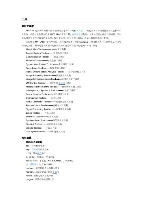 matlab常用工具箱、函数查询及相关应用