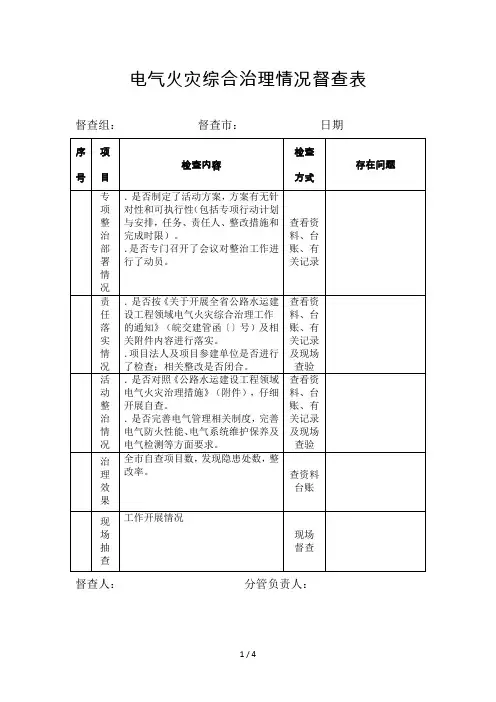 电气火灾综合治理情况督查表