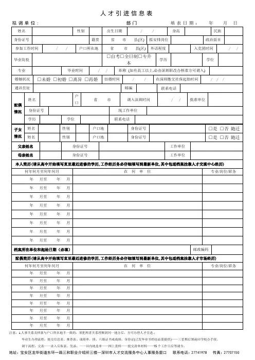 人才引进信息表