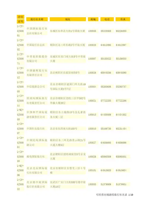 可经营出境游的旅行社名录