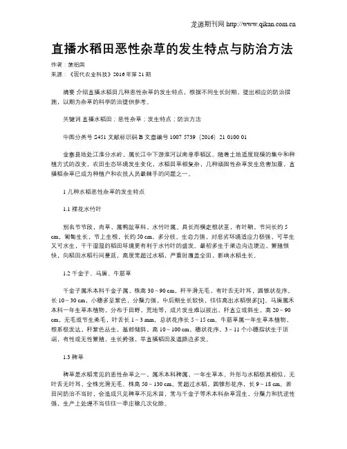 直播水稻田恶性杂草的发生特点与防治方法