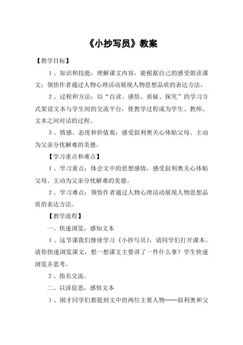 《小抄写员》教案_教案教学设计