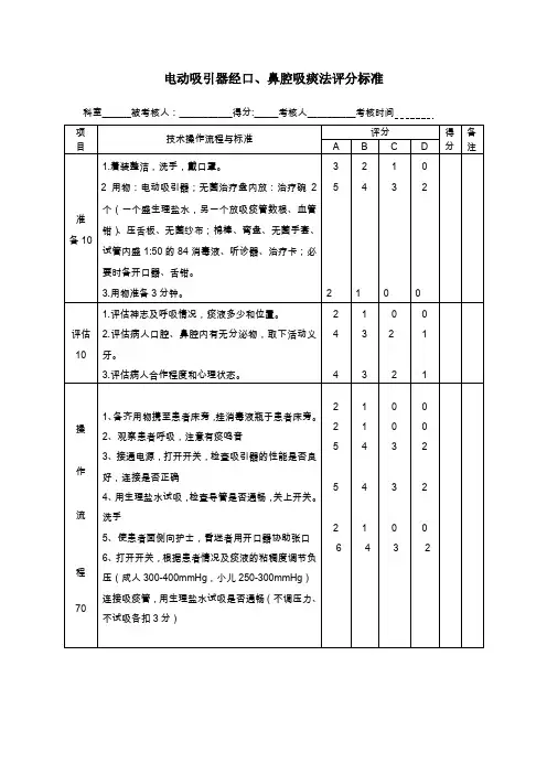 电动吸引器经口鼻腔吸痰法评分标准
