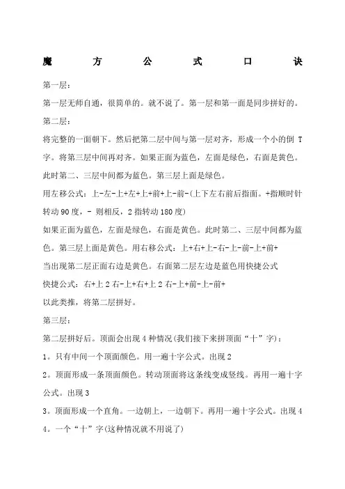 魔方公式口诀