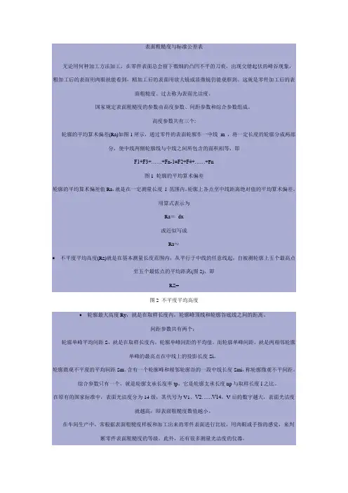 表面粗糙度与标准公差表
