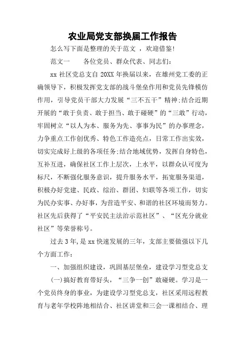 农业局党支部换届工作报告
