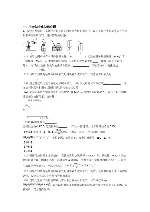 2020-2021中考化学二轮 综合题 专项培优附答案