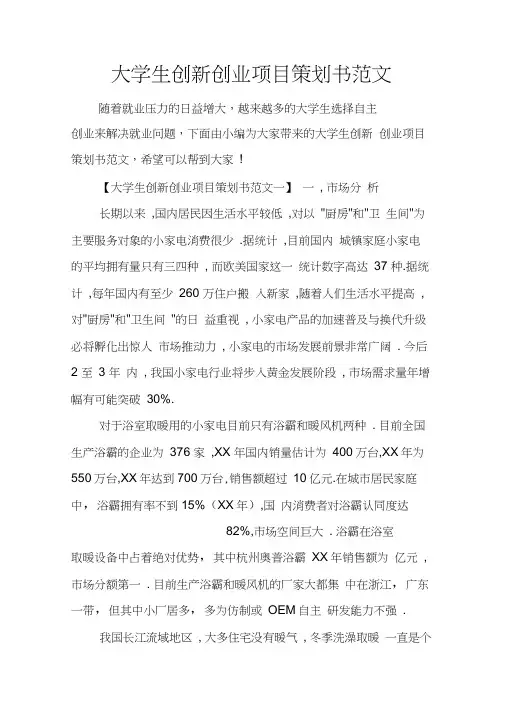 大学生创新创业项目策划书范文