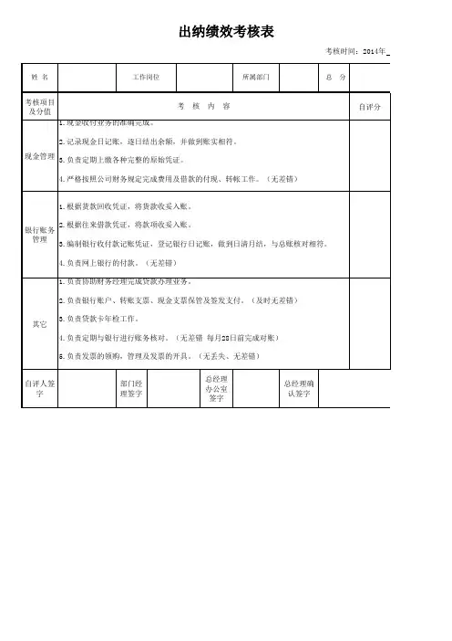 出纳绩效考核评分表